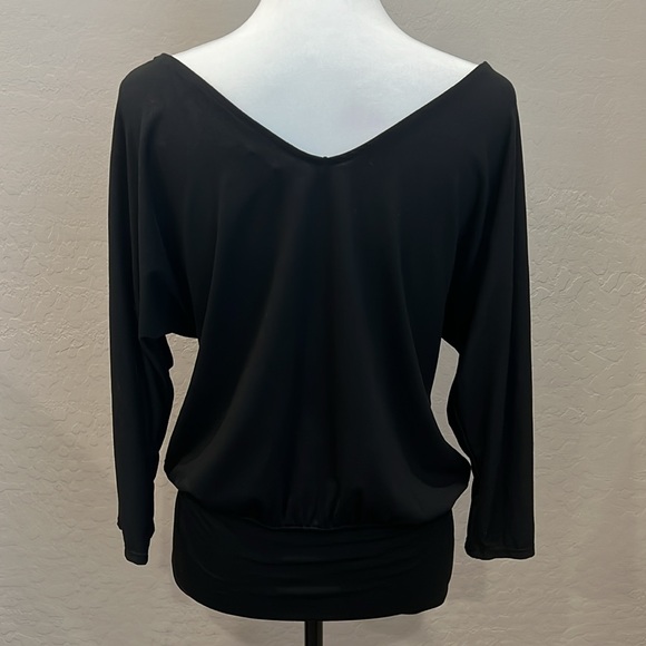 WHBM Black 3/4 Sleeve Embellished Soft Stretch Knit Reversible Pullover Top - M - Picture 7 of 12
